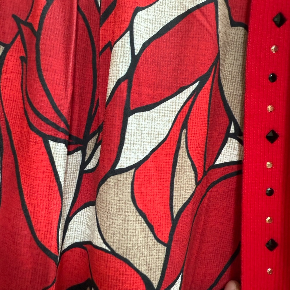 Red Cardigan with Patterned Top - Picture 3 of 5